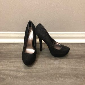 Sparkly, black, platform stilettos, size 6